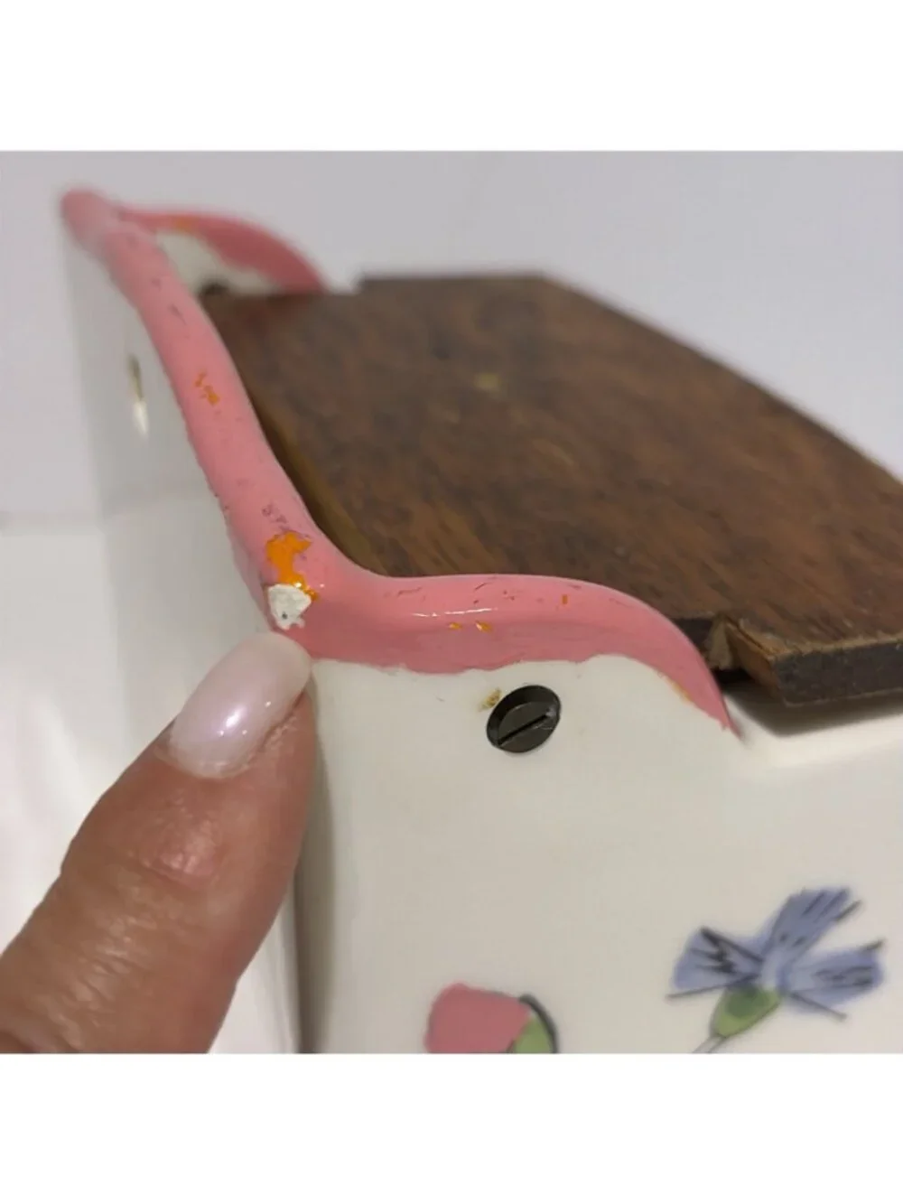 Vintage Floral Salt Cellar Box With Wooden Lid Ceramic Farmhouse Japan 4.5